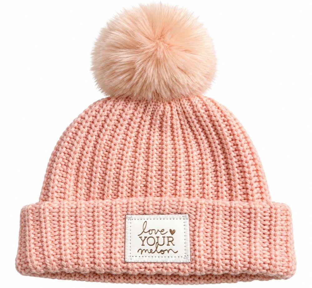 Love Your Melon Blush Pink Knit Beanie Faux Fur Pom Pom Hat One Size
